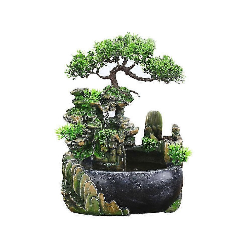 Kikidex (As Show, One Size) Eu Plug,Indoor Simulation Resin Rockery Waterscape Feng Shui Water Fountain Home Desktop Decoration Crafts