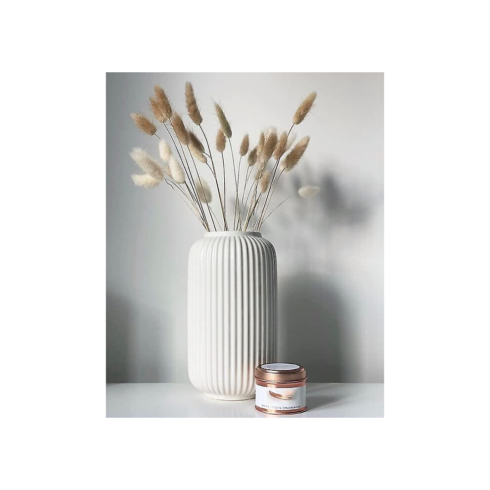 Kikidex (As Show, One Size) Height 20 Cm Ribbed Ceramic Vase For Pampa, Decorative Vases For Table Center Decoration White