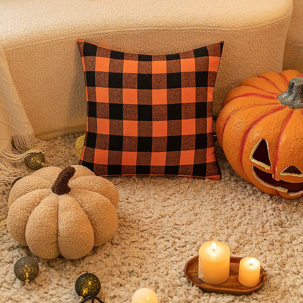 Kikidex (As Show, One Size) Set Of 2 Halloween Pillowcase, Plaid Sofa Cushion Cover, Cross-Border Autumn Bedside Pillowcase, Pumpkin Pillow (45X45cm)