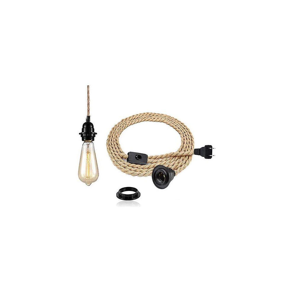 Kikidex (As Show, One Size) Vintage 4.5 Meter Hemp Rope Chandelier - Retro E27 Socket With Switch Rope Pendant Lamp Light
