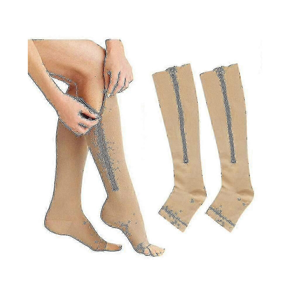 Kikidex (L Xl, ) Medical Compression Socks Zipper Professional Leg Support Thickened Women's Socks Grey