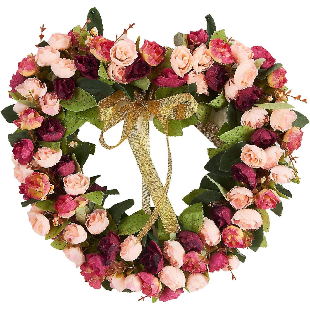 Kikidex (As Show, One Size) Decormy 14 Inch Heart-Shaped Garland Wreath Vintage Art Simulation Rose Flowers Wreath (14 Inch, Heart)
