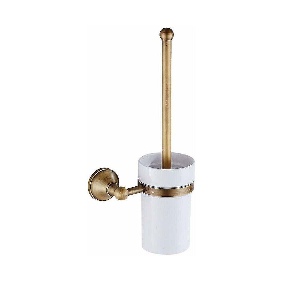 Kikidex (As Show, One Size) Antique Brass Toilet Brush Brush Holder Set With A Ceramic Cup Bronze