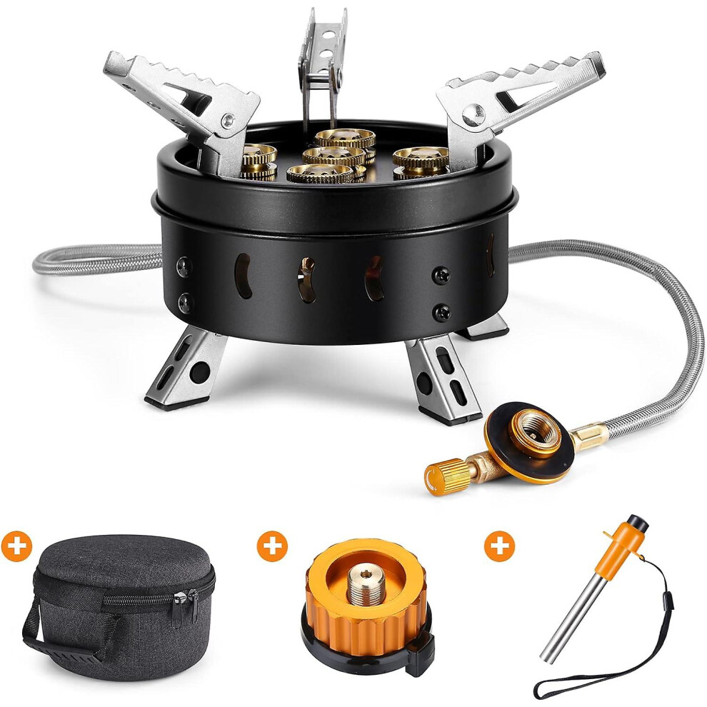 Kikidex (As Show, One Size) Gas Stove 11000W Adjustable Cooker Ultra Light Portable Propane Stove Windproof Outdoor Camping Hiking Backpacking, Black