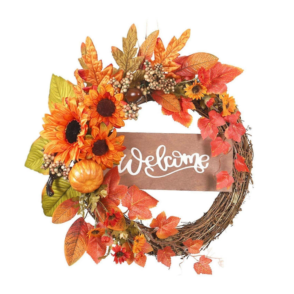 Kikidex (As Show, One Size) Fall Wreaths For Front Door Autumn Harvest Artificial Wreaths With Pumpkins Maple Leaf And Berry Fo