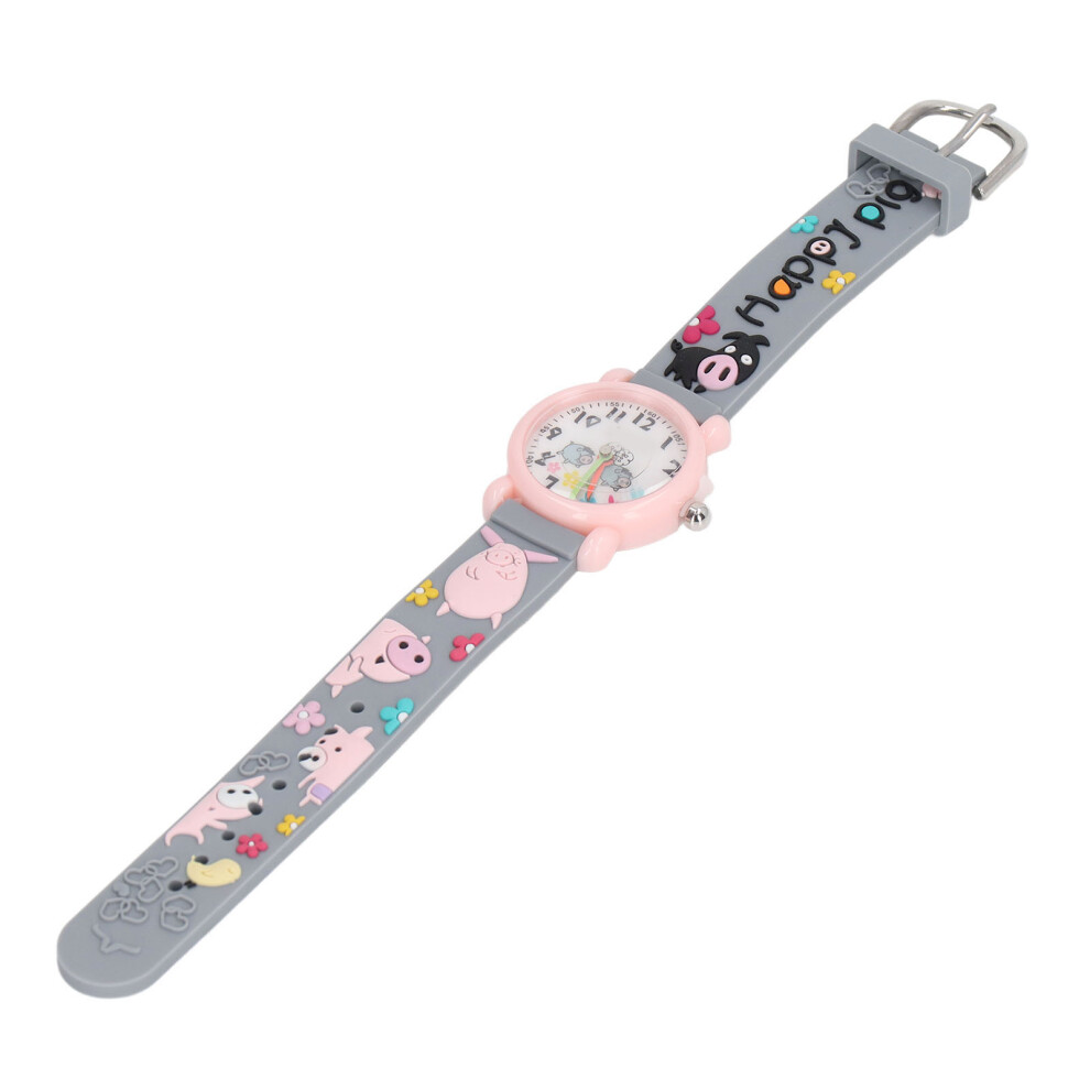 Cute 3D Cartoon Pig Kids Watch Waterproof Toy For Children 3-8 Years Old Grey 5001357017616