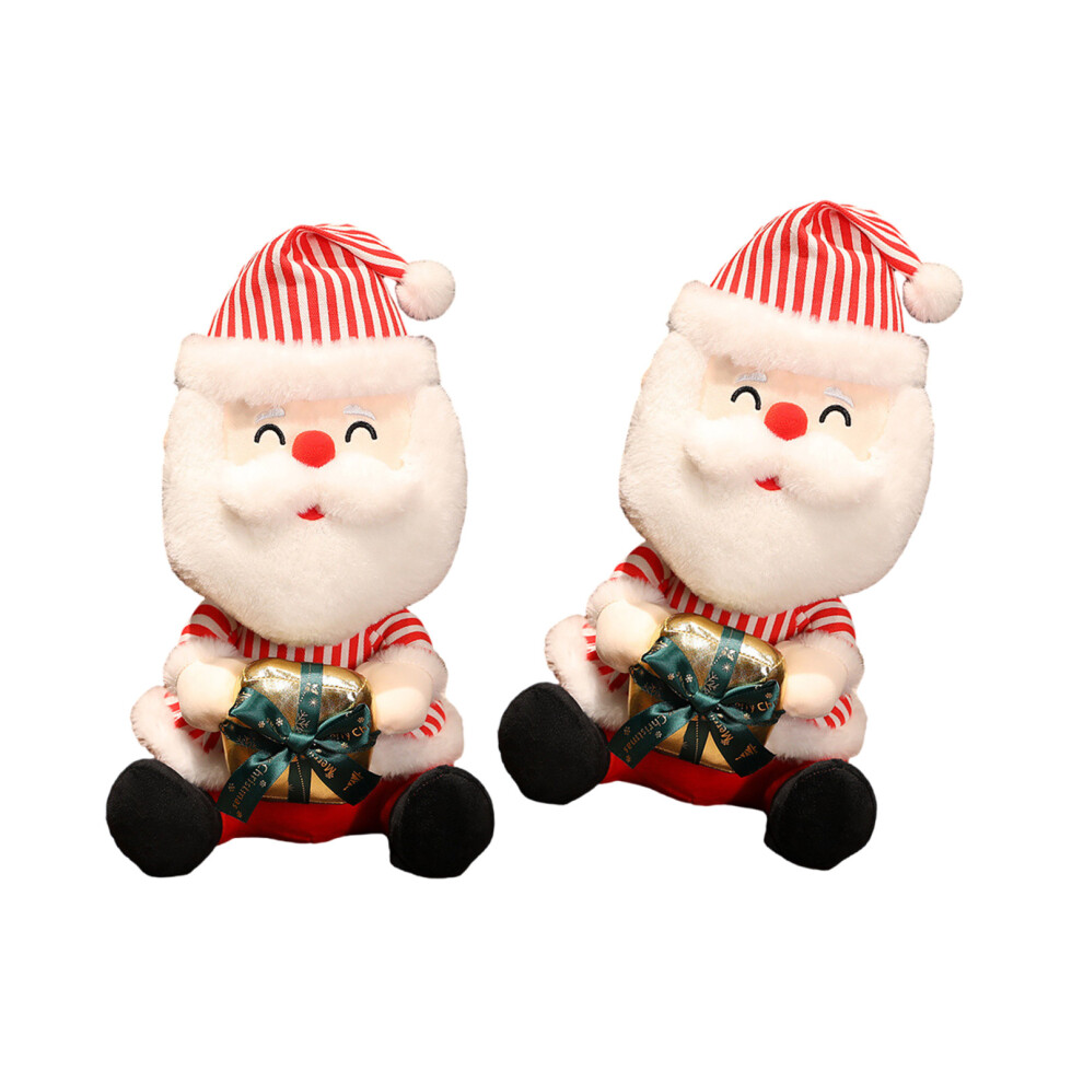 Santa Plush Doll Holding Gift Box Unique- Striped Model Red