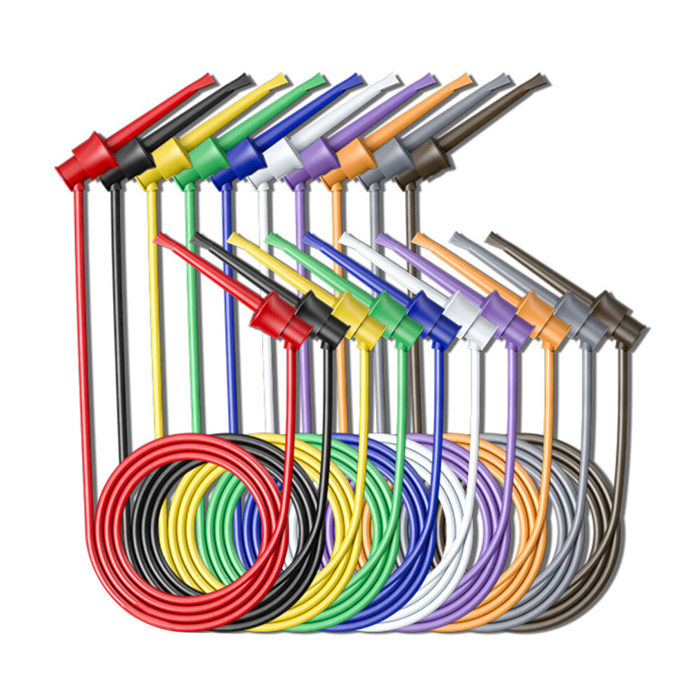 1M Length 10 Color Test Probes Flexible Copper Alligator Clip 7754000218936