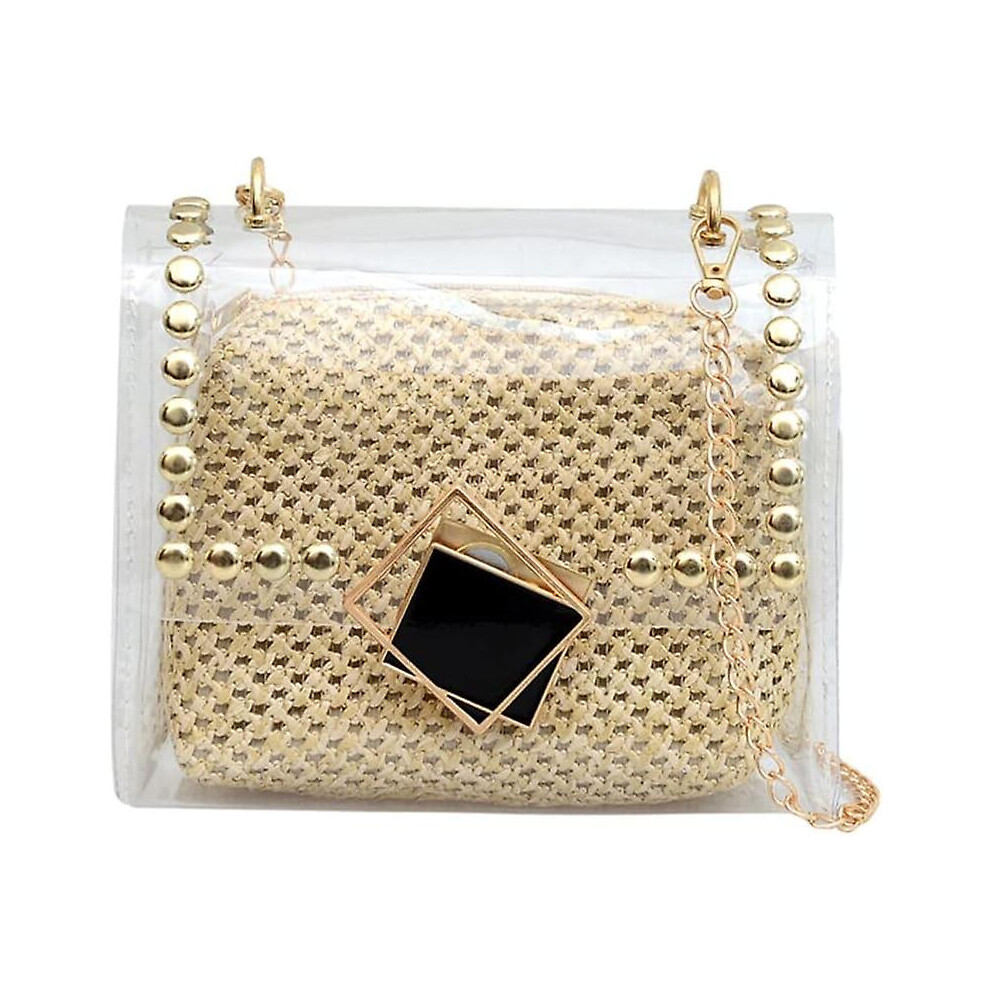 Kikidex (As Show, One Size) Woven Shoulder Small Purse Transparent Pvc Ladies Travel Casual