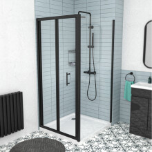Nes Home Black 1000mm Bi-fold Shower Door, 1000mm Side Panel Tempered Glass
