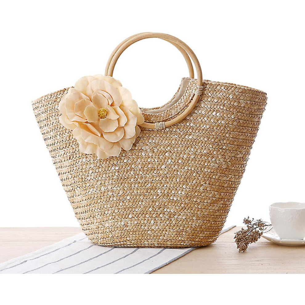 Kikidex (As Show, One Size) Straw Beach Bag Tote Bag Handwoven Large Flower Rattan