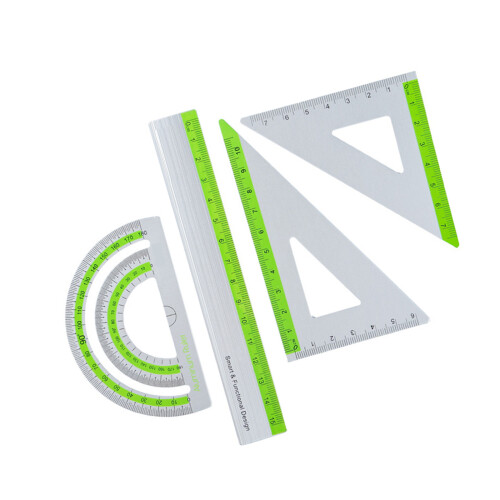 Strong Aluminum Ruler Set 1 Straight 2 Triangles 1-Green