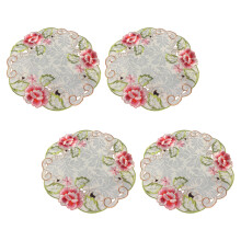 4Pieces Floral Designs Round Placemat Dish-red flower