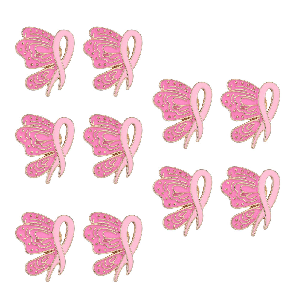 Pink 10Pcs Cancer Awareness Brooch Metal Ribbon Lapel Pin