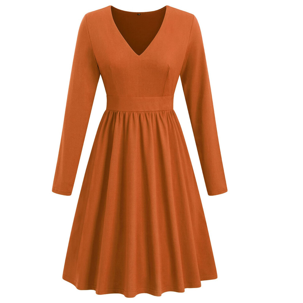 High Waist V-Neck Long Sleeve Bodycon Dress Caramel L for Women-image-OPC-PMKKQ6Z-NEW