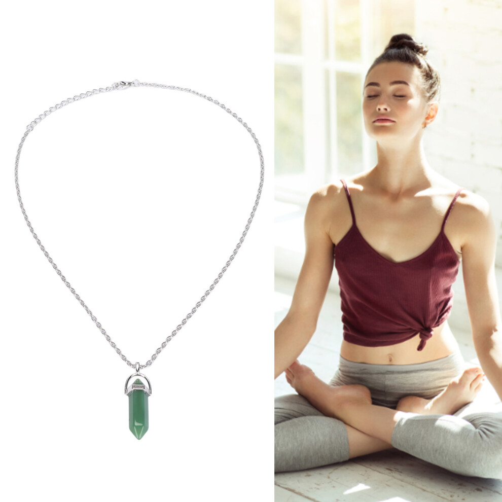 Hexagonal Green Aventurine Crystal Pendant Necklace for Men Women, 4.2cm