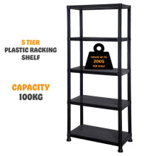 (5 - TIER PLASTIC SHELF) 3/4/5 Tier Plastic Shelf Storage Unit Shelving Shelves Racking Warehouse Shed Rack Organiser Steel Garage Standing