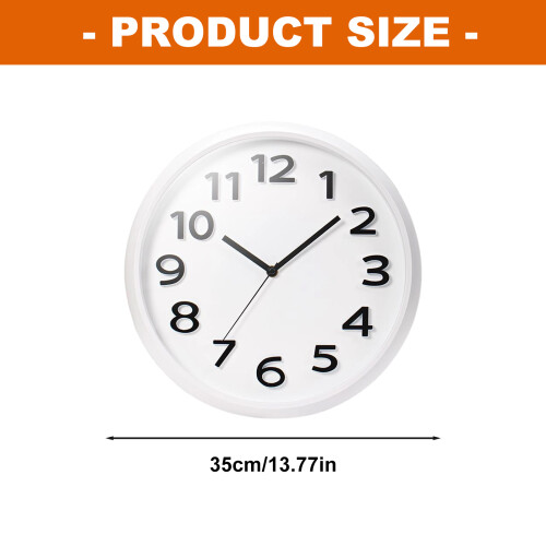3D Numbers Wall Analog Clock Not Ticking Noiseless-White 2