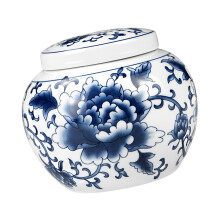 Elegant Earthenware Cenotaph Jar Artisanal Marine-peony