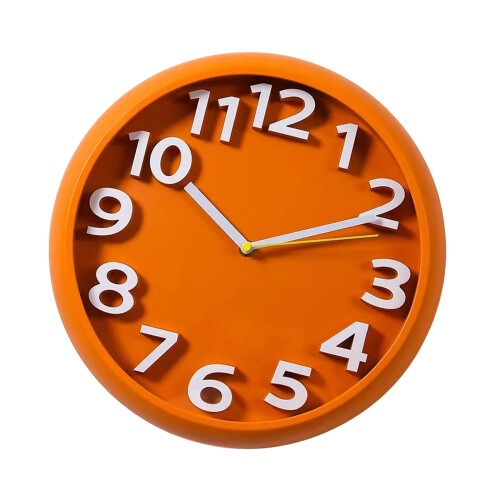 Clear Display Wall Clock 3D Raised Numerals Design Quiet-Orange