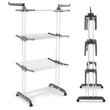 (Default) 3 Tier Foldable Clothes Airer, Indoor/Outdoor Clothes Rack on Wheels Accessories Laundry Household Steel Room Traditional