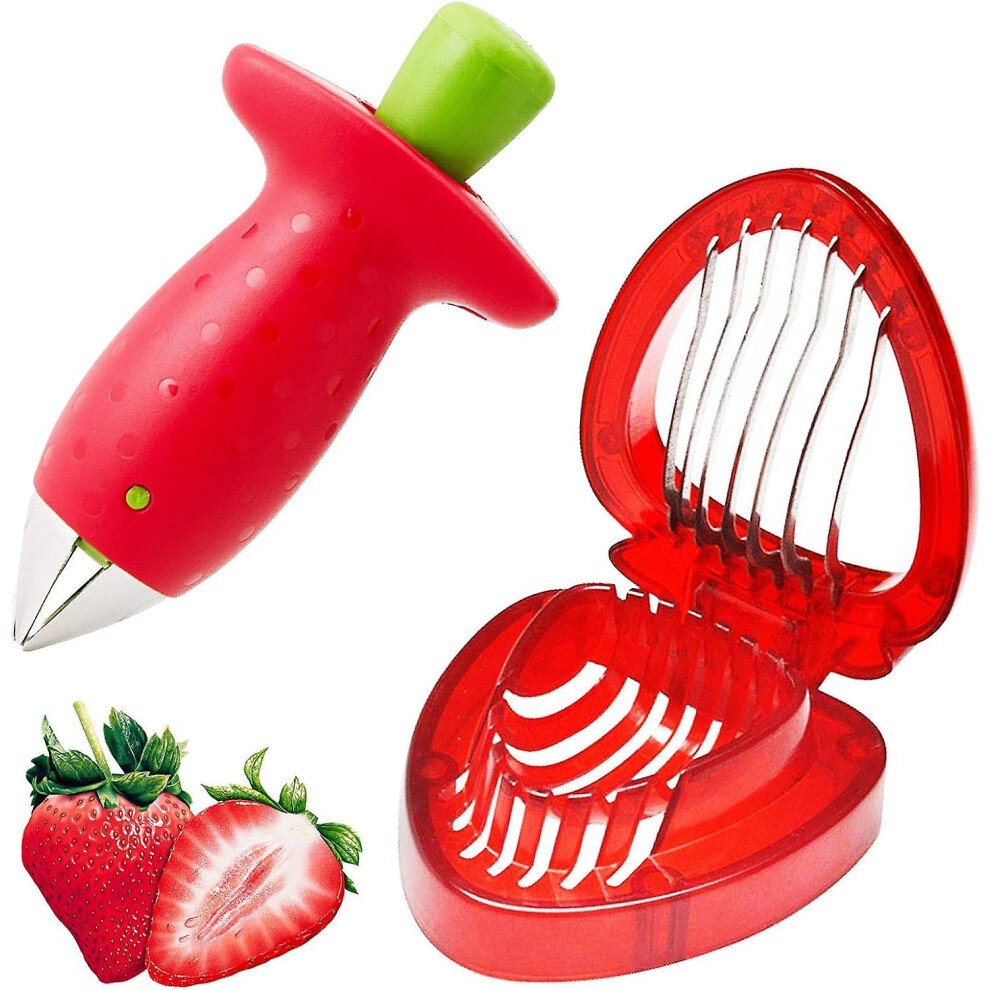 Kikidex (As Show, One Size) Strawberry Slicer, Strawberry Corer Remover, 2 Pieces, Used For Strawberry Slices, Strawberry Remove Petiole