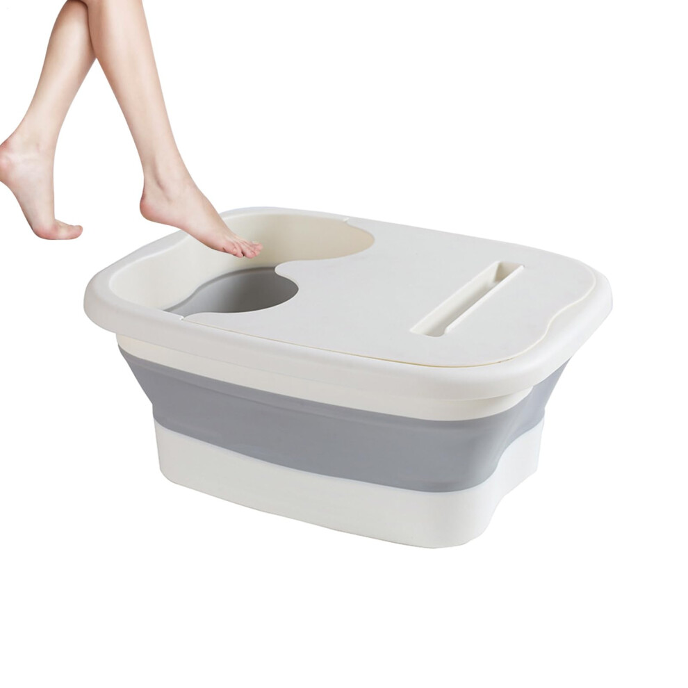 White Foot Soak Basin Bath Spa Tub, Collapsible Folding Foot Tub With Phone Holder, Bottom Massage Dots Pedicure Bucket
