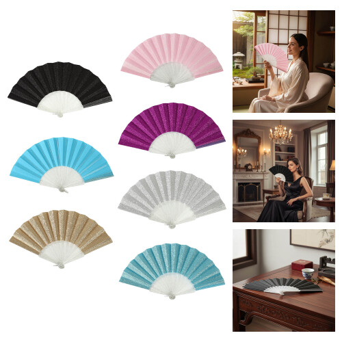 Glittering Plastic Hand Fan Party Essential Sparkling-Silver 2