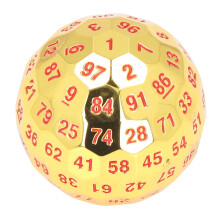 Adult 14+ Metal Dice 100 Sides Gold 5cm Diameter with Velvet Bag for Gaming