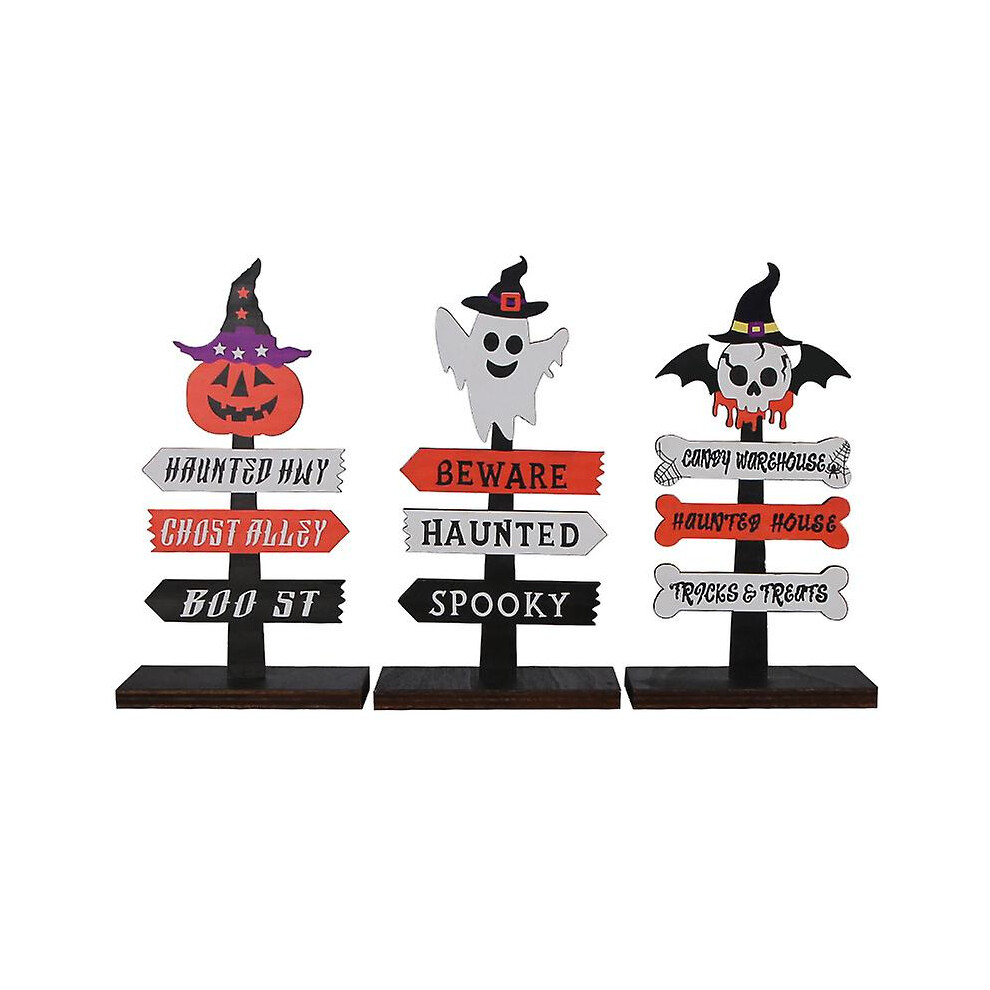 Kikidex (As Show, One Size) Halloween Wooden Signs 3 Pack Pumpkin Ghost Skull Plaques Halloween Party Table Signs Halloween Decoration