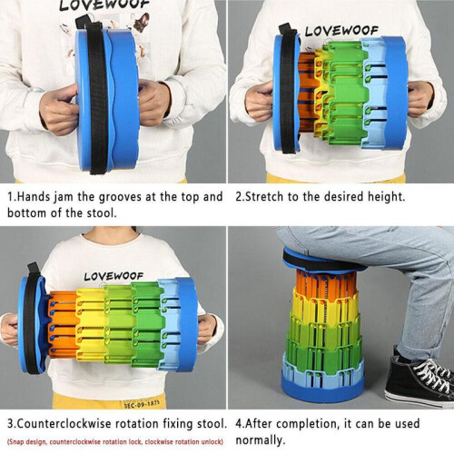 (Blue/Rainbow) Portable Telescoping Seat for Camping: Foldable, Retractable, and Adjustable Outdoor Stool