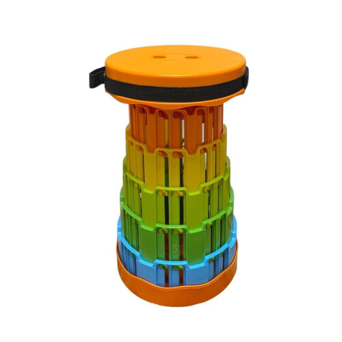 (Orange/Rainbow) Portable Telescoping Seat for Camping: Foldable, Retractable, and Adjustable Outdoor Stool