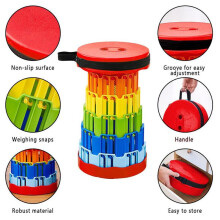 (Red/Rainbow) Portable Telescoping Seat for Camping: Foldable, Retractable, and Adjustable Outdoor Stool