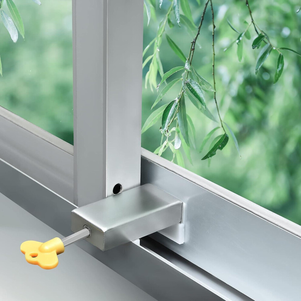 Kikidex (As Show, One Size) 2 Pack Aluminum Alloy Door Frame Safety Lock For Sliding Windows, With Key And Child Safety Limiter