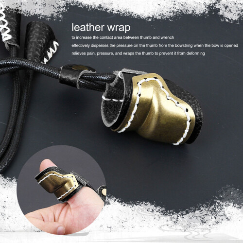 Adjustable Leather Lined Brass Thumb Ring for Archery Anti-Loss Cord 2