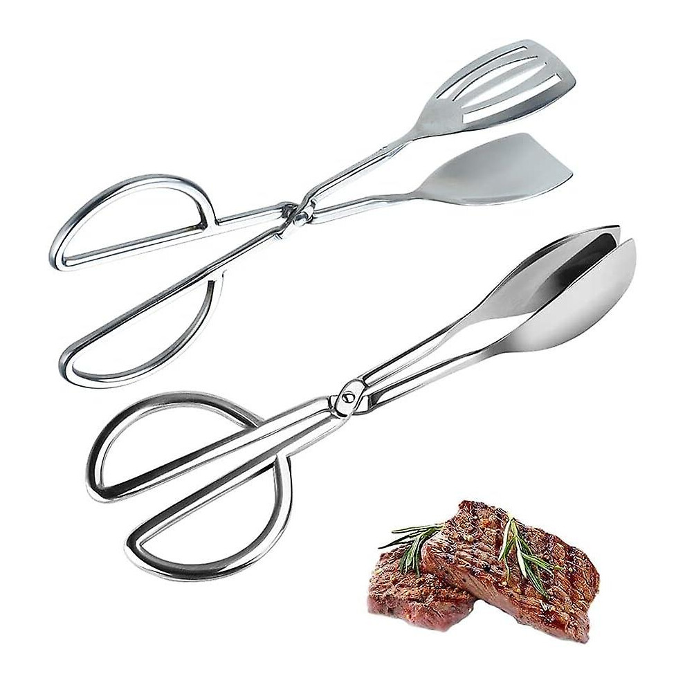 Kikidex (As Show, One Size) Stainless Steel Kitchen Tongs, 2 Pieces Stainless Steel Salad Tongs, Salad Tongs, Buffet Tongs, Salad Buffet Tongs (Silver)