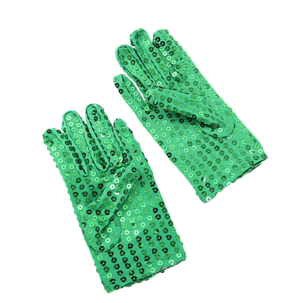 Children Sequins Gloves Dance Competitions Show Gloves-Green