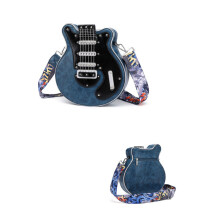 Guitar Shape Zipper Bag with Adjustable Shoulder Belt-Deep Blue