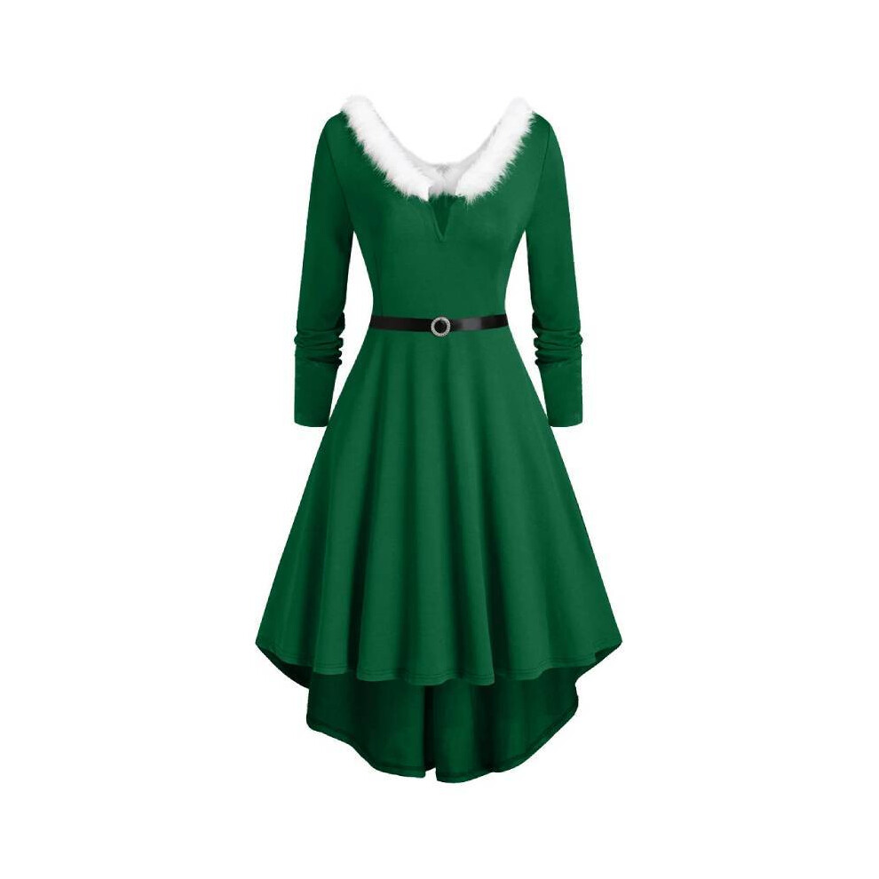 (Green, M) Color Solid V Neck Long Sleeved Dress Suitable For Daily Christmas Wear Womens-image-OPC-PMKNNMW-NEW