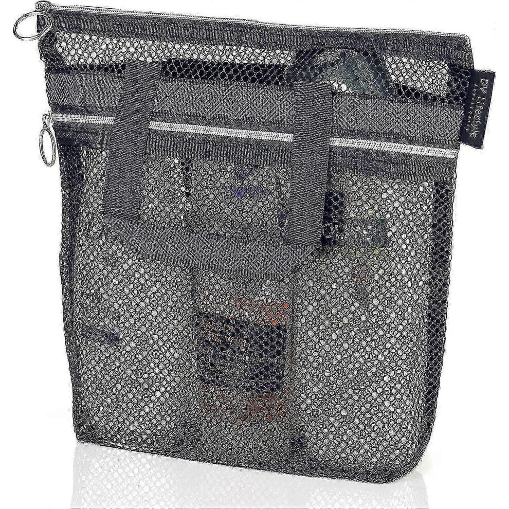 Mesh Shower Bag 10x9.8x0.4 Inches, Quick Dry Zipper Pouch 2 Pockets-image-OPC-PMKNTF7-NEW