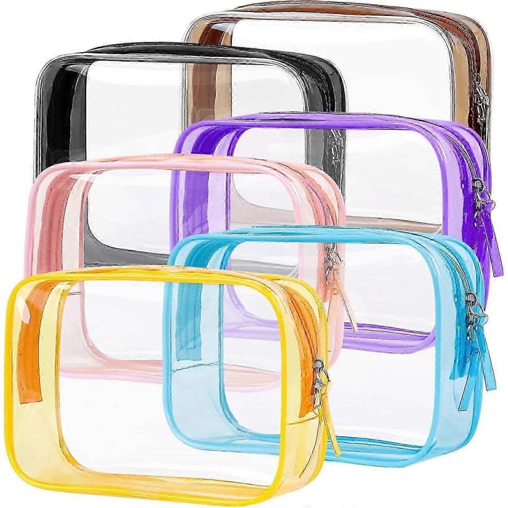TSA Approved Toiletry Bag Set of 6 Mixed Colors, Clear Makeup Quarter Size