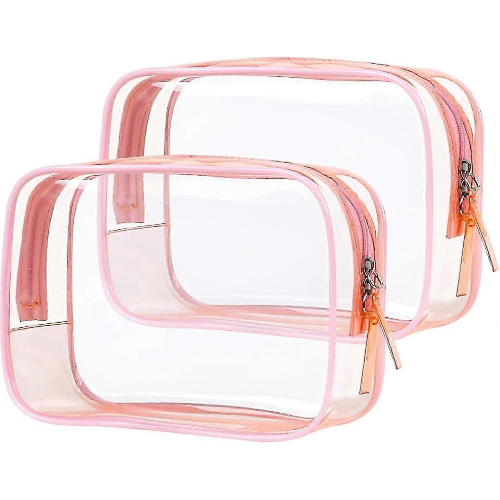 TSA Approved Toiletry Bag Set of 2 Pink, Clear Makeup Quarter Size