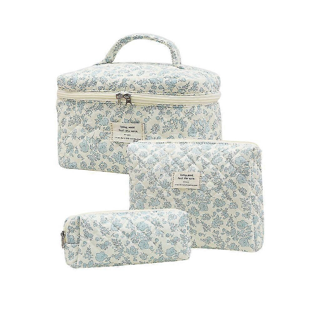 Quilted Toiletry Bag Set of 3, Floral Makeup Storage, Travel Cosmetic Bag