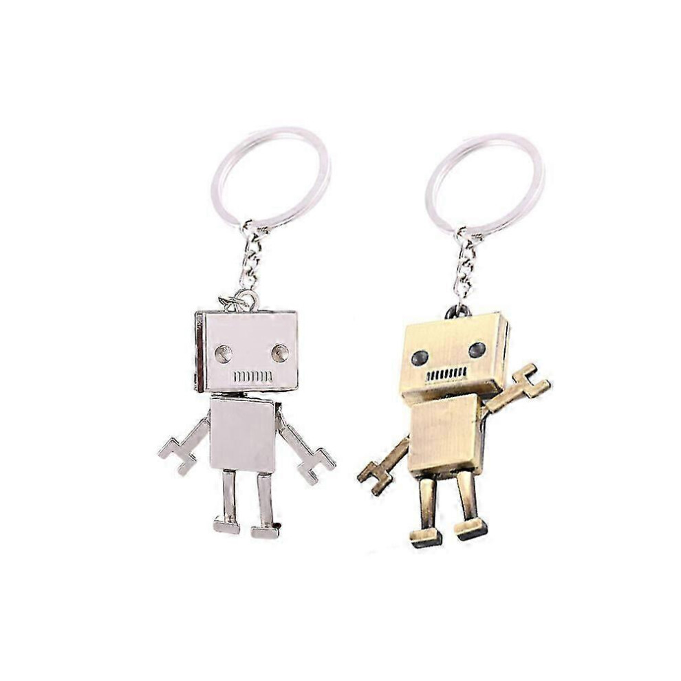 Mini Robot Keychain Set Of 2, Creative Bronze Keyring, Novelty Keychain Silver