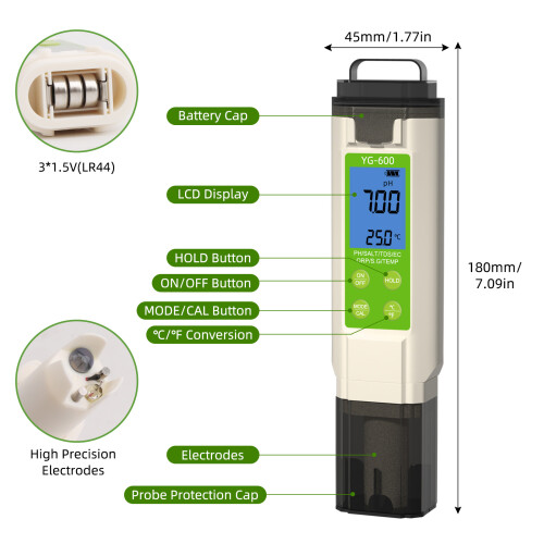 Digital Meter Water Quality Tester with Backlit 7 in 1 TDS ORP 2