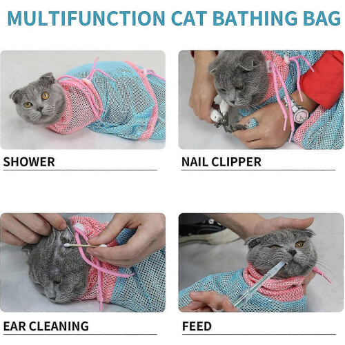 Heytea Cat Bath Bag, Breathable Grooming Net, Adjustable Shower Bag 1