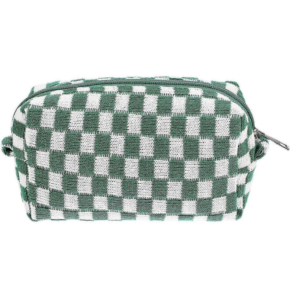 Wool Makeup Bag, Large Checkered Toiletry Bag, Travel Cosmetic Organizer