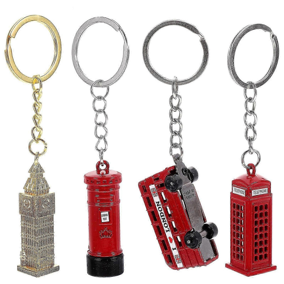 British Style Alloy Keychain Set of 4, Unisex Bag Attachment, Elegant Keyring
