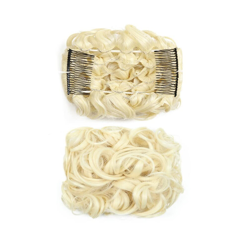 Unisex Women Chignon Messy Bun Scrunchie Hairpiece Synthetic Updo Curly Hair Bun Extension With Comb Clips Color Q8 613 Ponytail Hairpieces