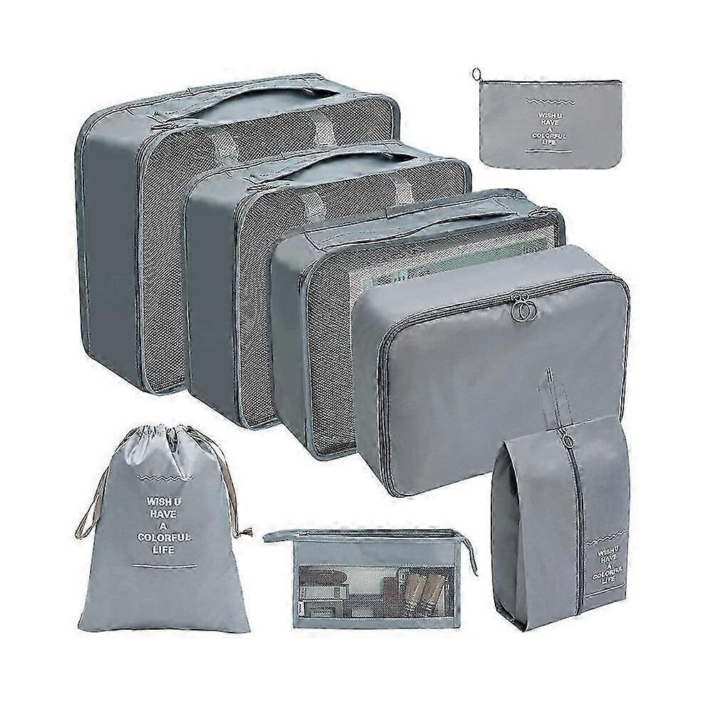 Packing Cubes Set of 8 Dark Grey, Large Capacity Travel Organizer, Clothing Storage Bags